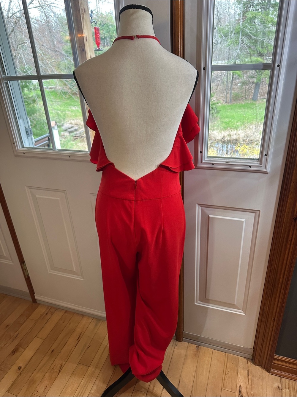 INTERMIX Red Ruffle Halter Jumpsuit - Picture 2 of 9
